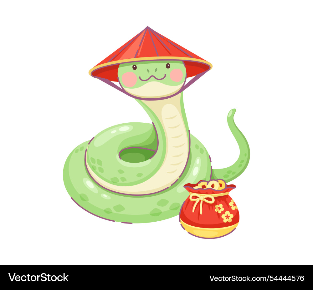 Cartoon snake character in traditional conical hat Cartoon snake character in traditional conical hat vector image