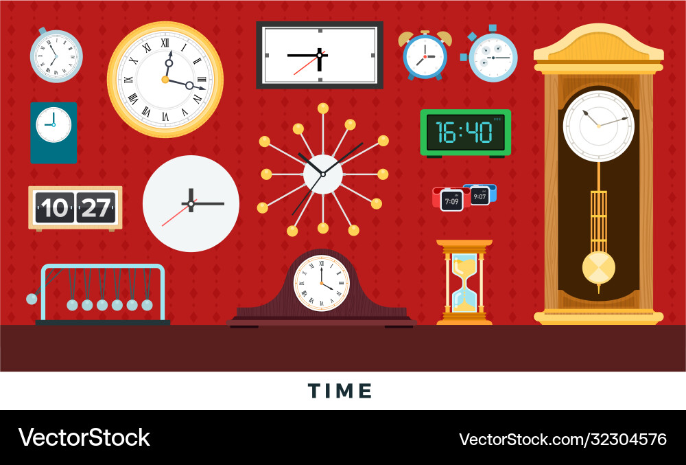 Diverse Clock Collection - Antique to Modern Vector Image