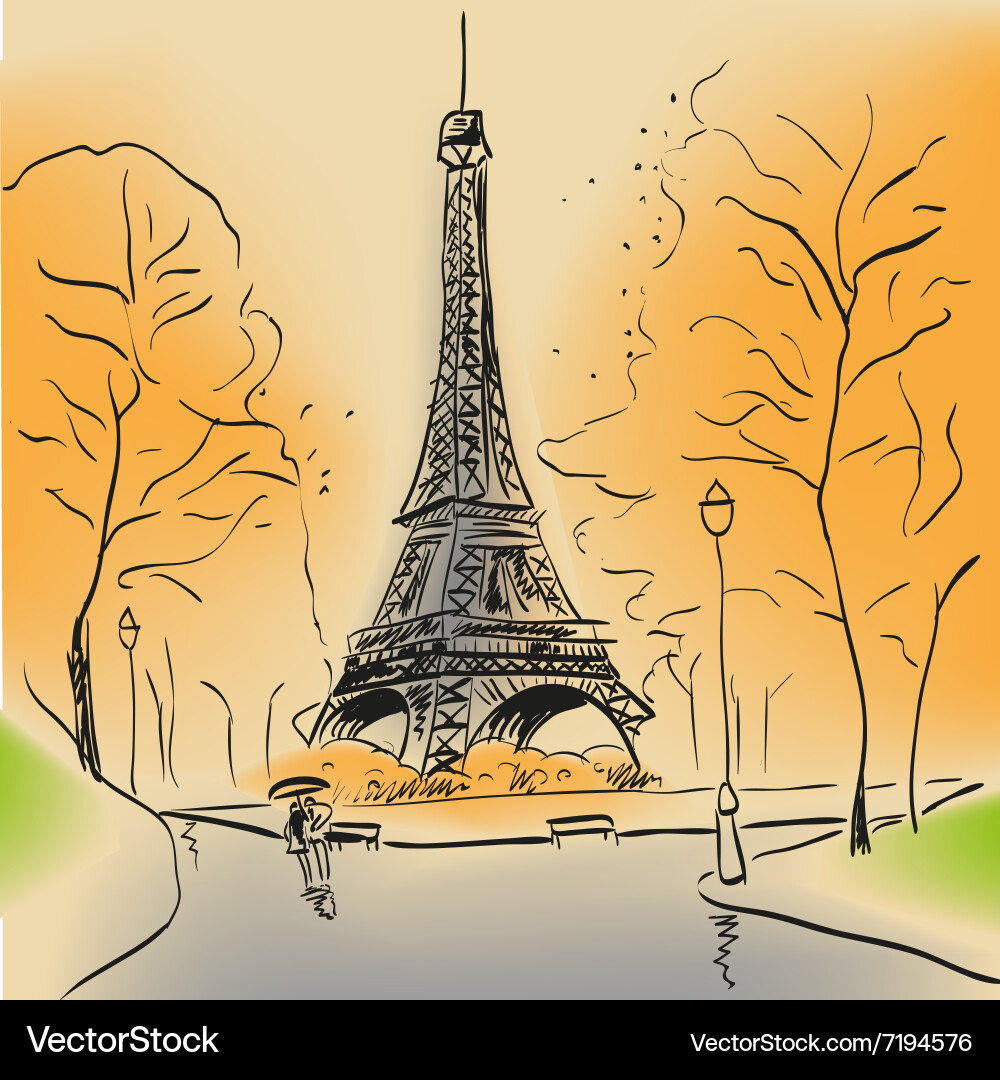 Eiffel Tower Autumn Sketch vector image
