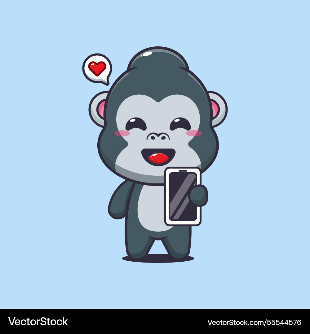 Gorilla mascot cartoon character with mobile phone Gorilla mascot cartoon character with mobile phone vector image