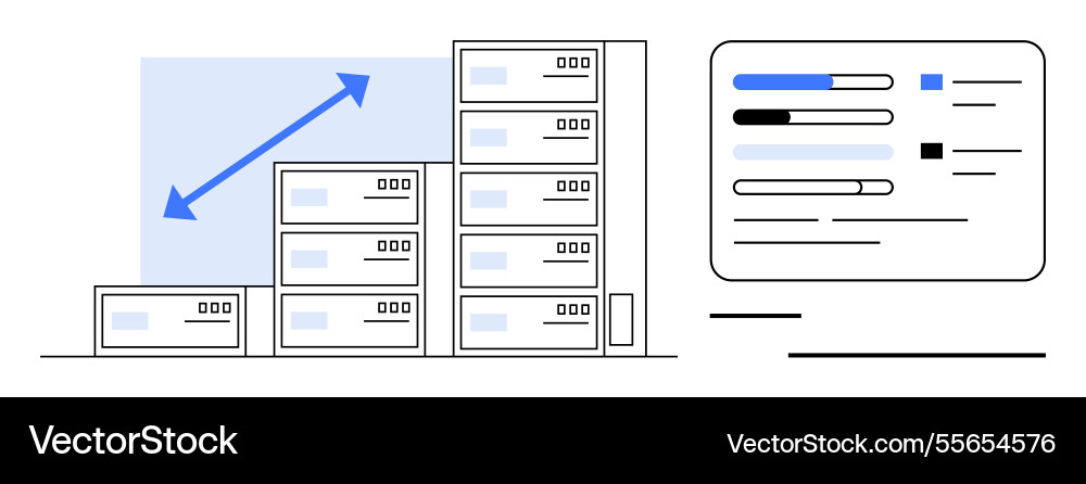 Growth and data scaling with server racks Growth and data scaling with server racks vector image