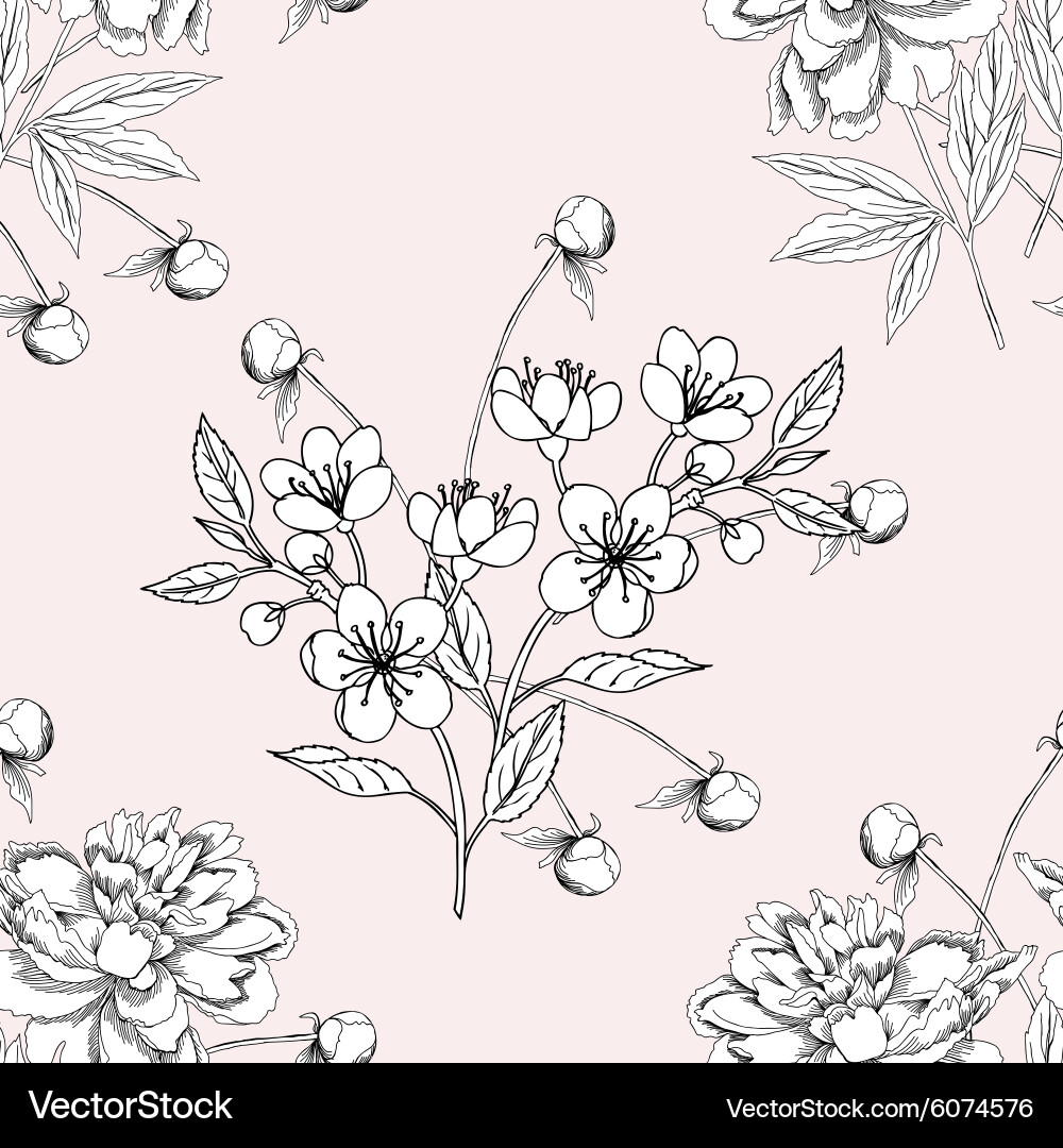 Seamless pattern with peony11-06 Vector Image