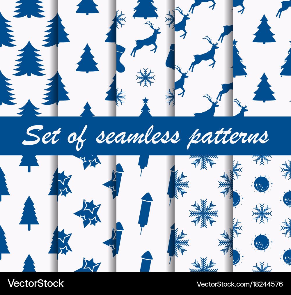 Set of christmas seamless patterns with fir-trees vector image