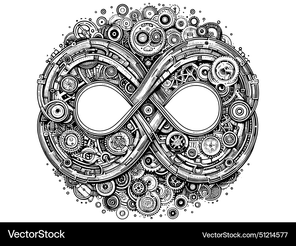 A complex mechanical system in the shape A complex mechanical system in the shape Vector Image