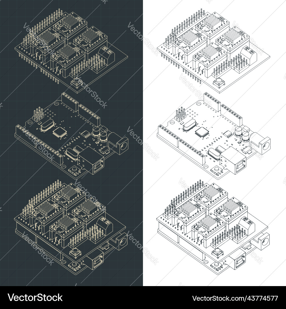 Arduino uno und cnc Schildzeichnungen Vektorbild