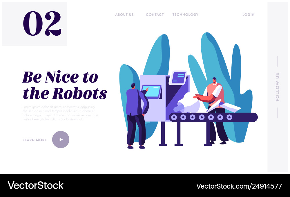 Engineers male characters set up part robot Engineers male characters set up part robot vector image