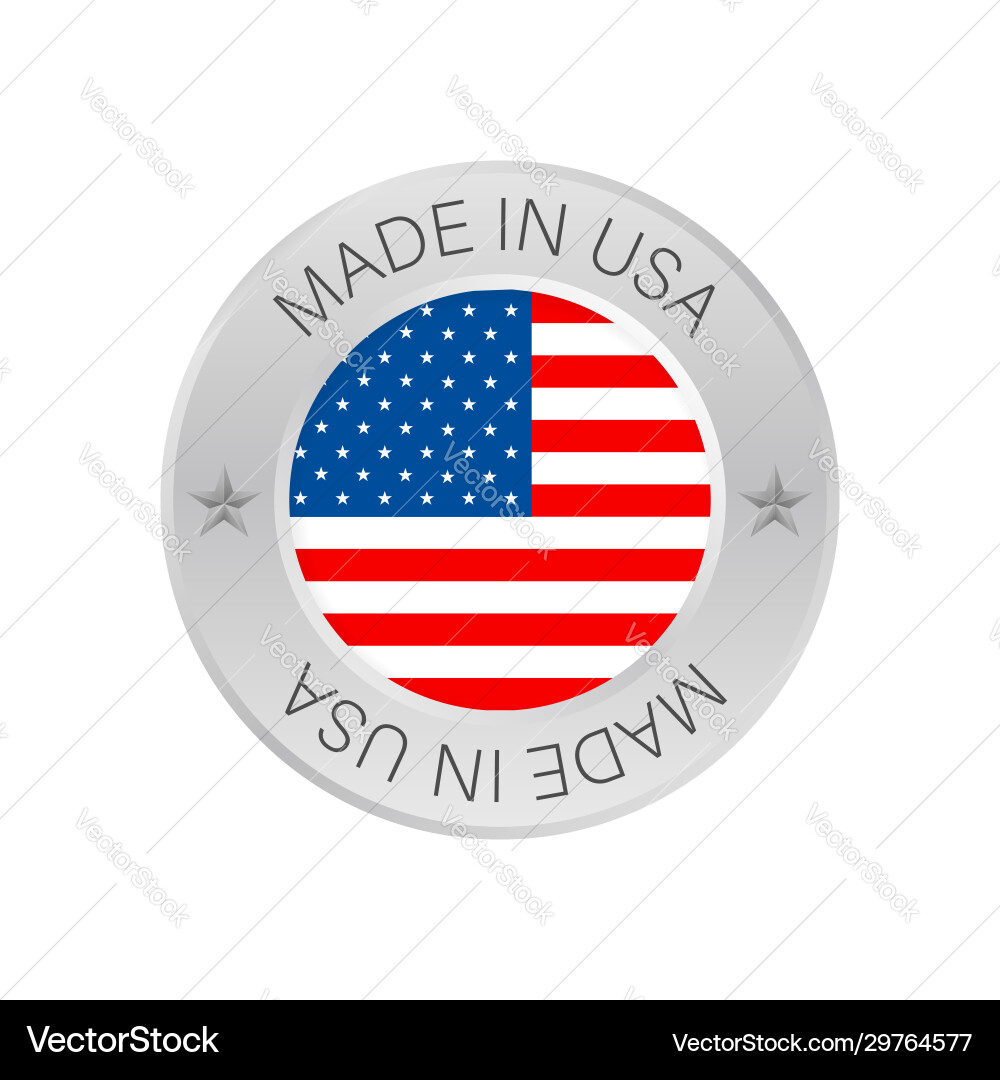 Glossy metal badge icon made in usa with flag Vector Image
