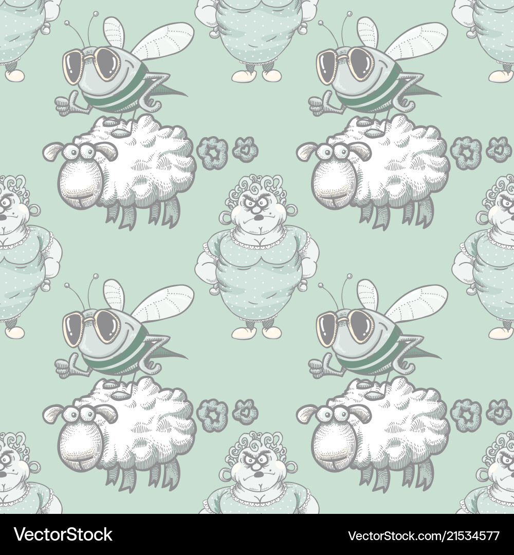 Housewife bee and farting sheep seamless pattern Vector Image