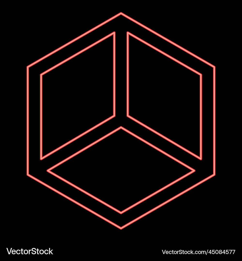 Neon abstract cube shape hexagon box red color Neon abstract cube shape hexagon box red color vector image