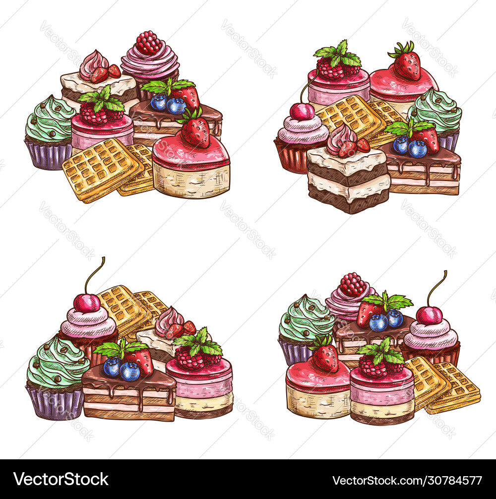 Patisserie Kuchen Backwaren süße Desserts Skizze Patisserie Kuchen Backwaren süße Desserts Skizze vektorbild