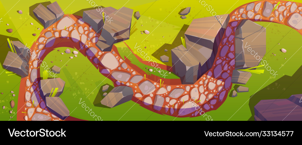 Road Top Ansicht Cartoon Kurve Weg felsige windige Trail Road Top Ansicht Cartoon Kurve Weg felsige windige Trail vektorbild
