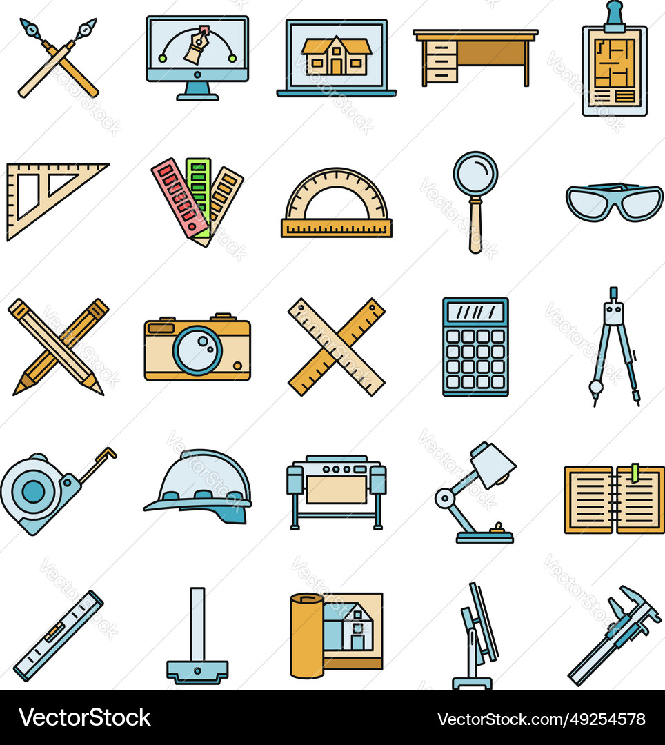 Architect material tool icons set color Architect material tool icons set color vector image