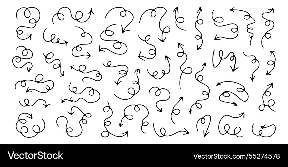 Arrow doodles pointers of direction with curvy Arrow doodles pointers of direction with curvy Vector Image
