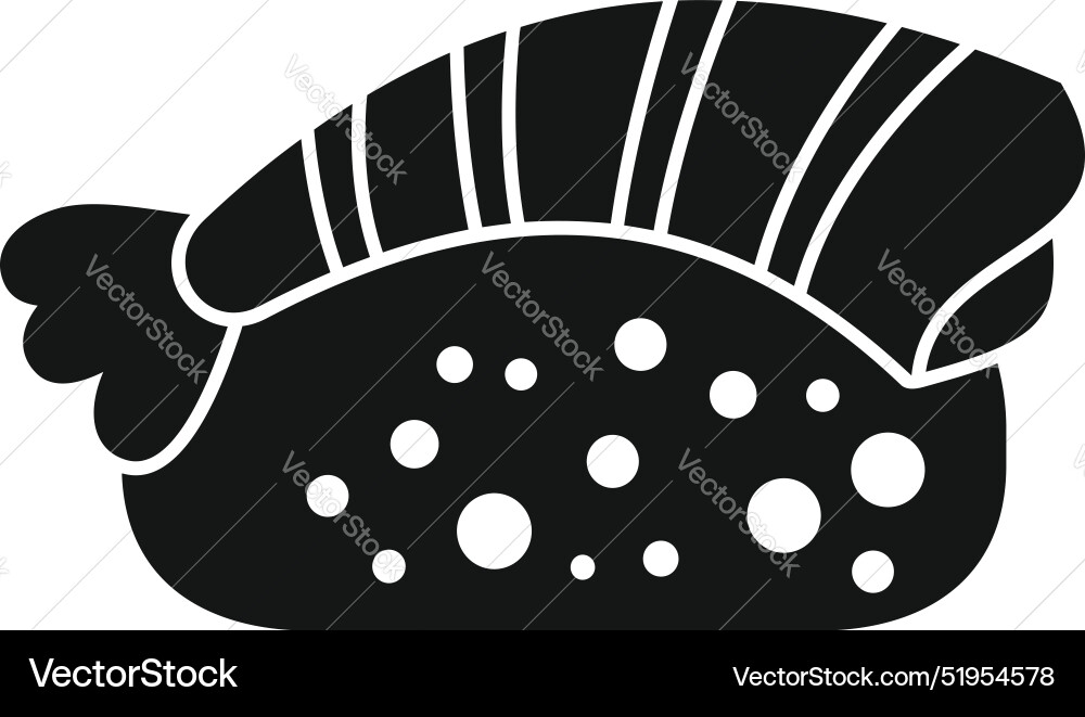 Black glyph icon of a shrimp sushi nigiri being Black glyph icon of a shrimp sushi nigiri being vector image