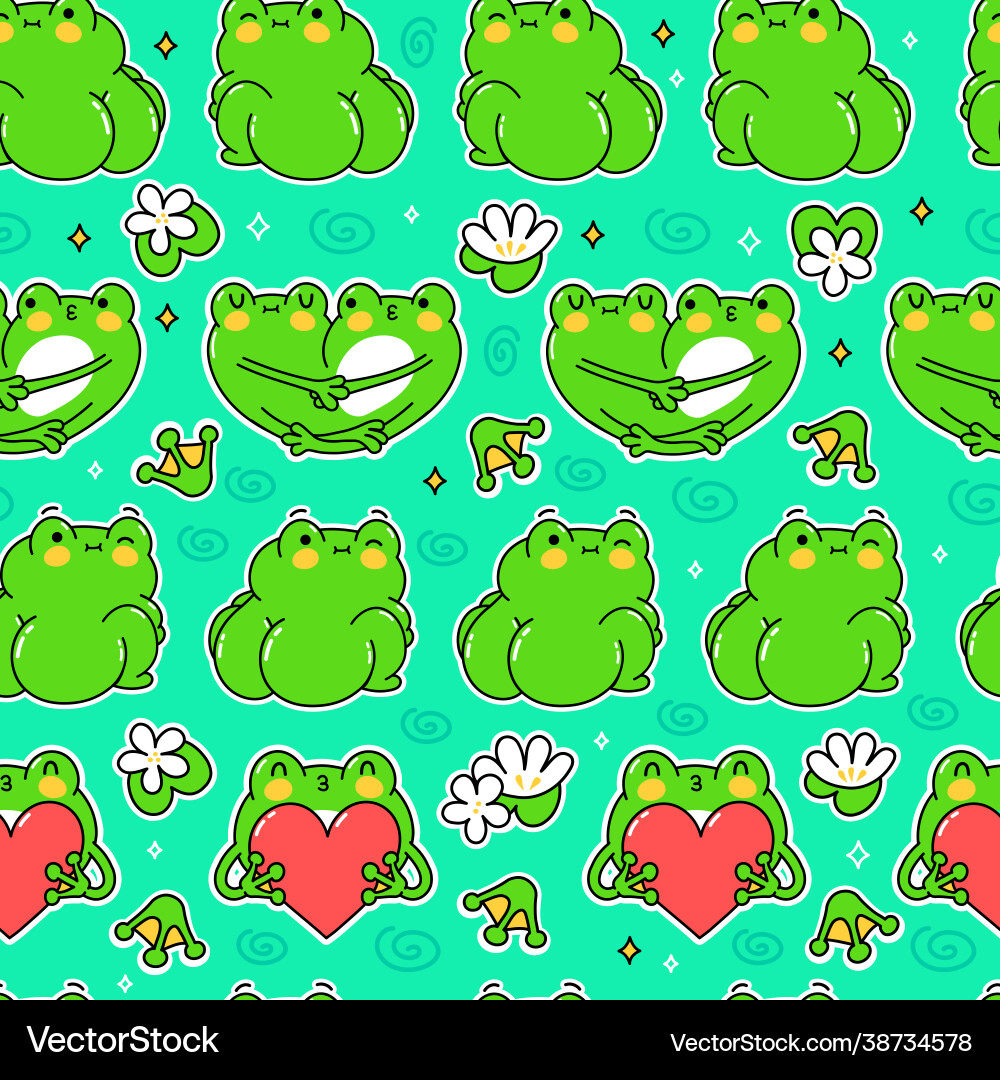 Cute Green Frog Pattern Vector Image