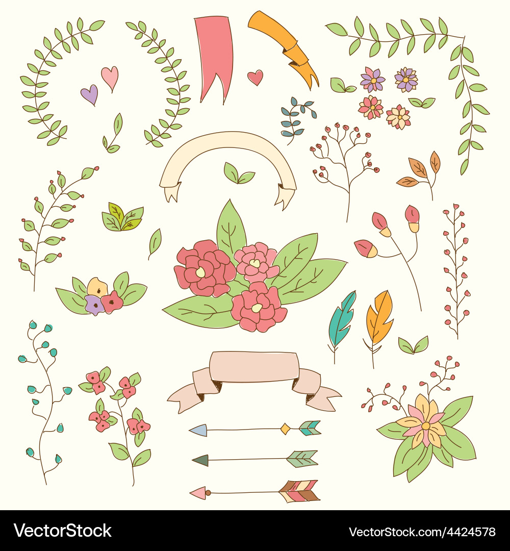 Floral Elements & Vintage Flowers Vector Image
