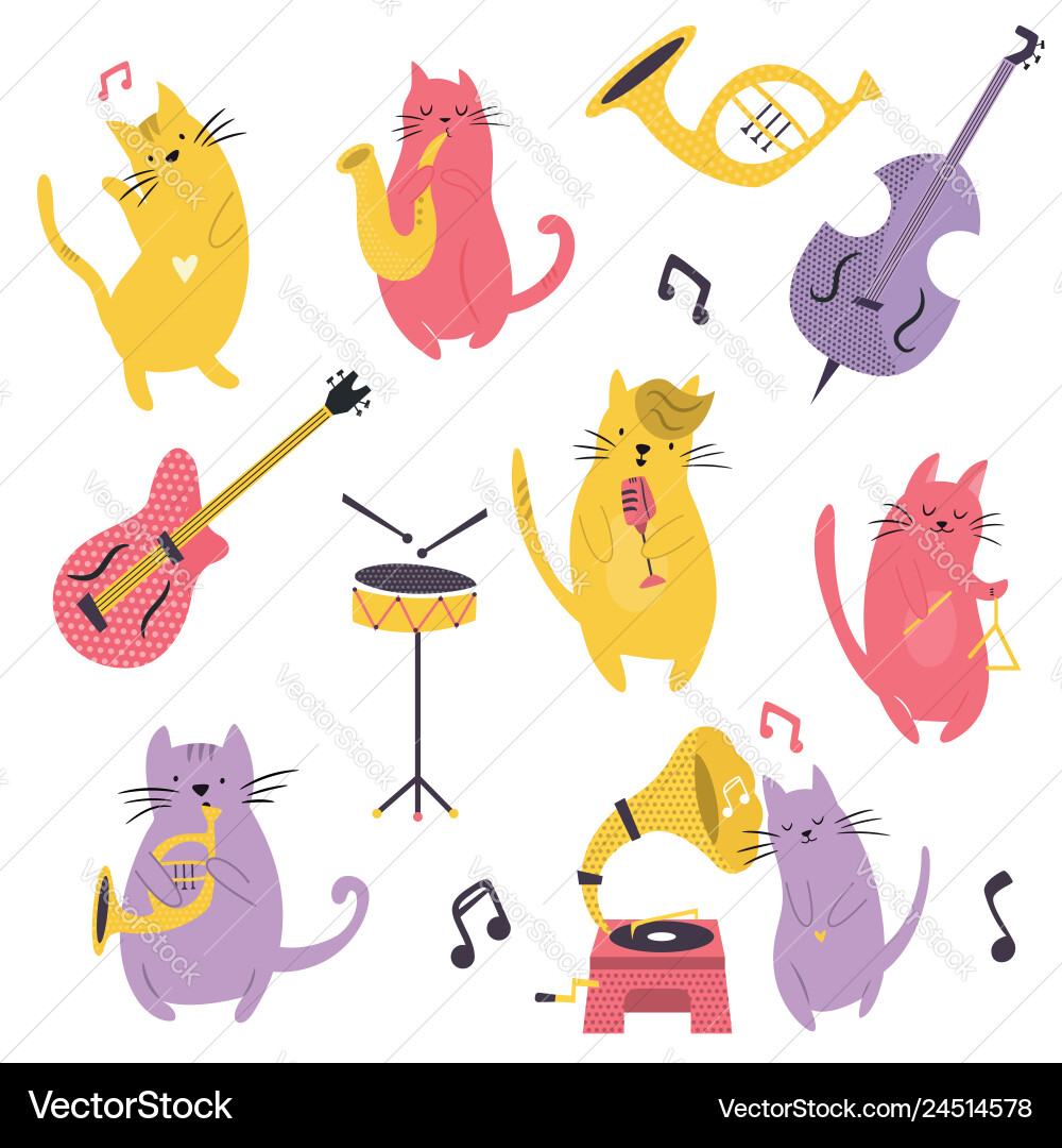 Funny Cats Playing Instruments Vector Image