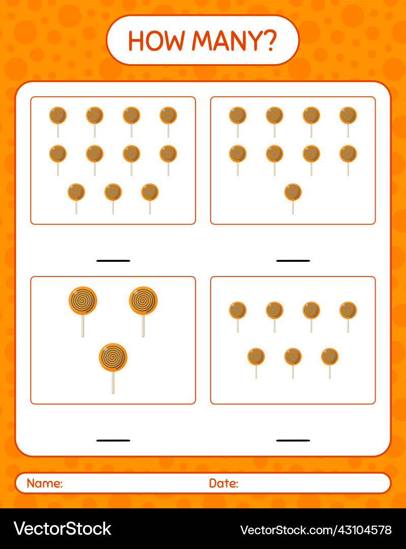 How many counting game with lollipop worksheet Vector Image