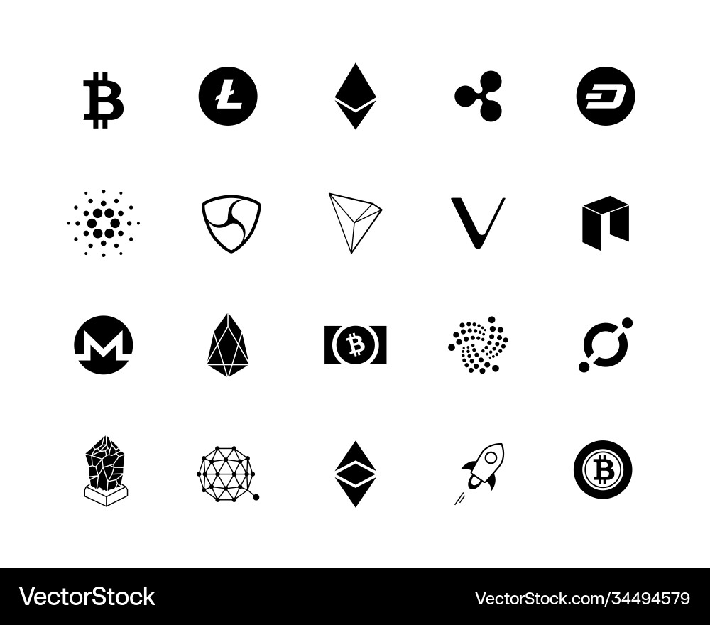 20 most popular cryptocurrency logo set - bitcoin – Royalty-Free Vector |  VectorStock