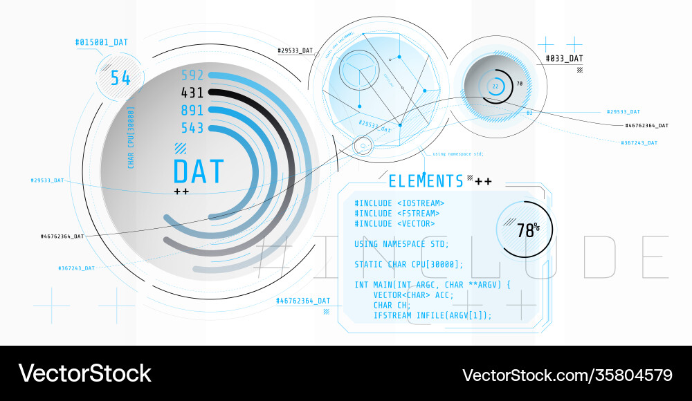 Composition computer hud interface with coding Composition computer hud interface with coding vector image