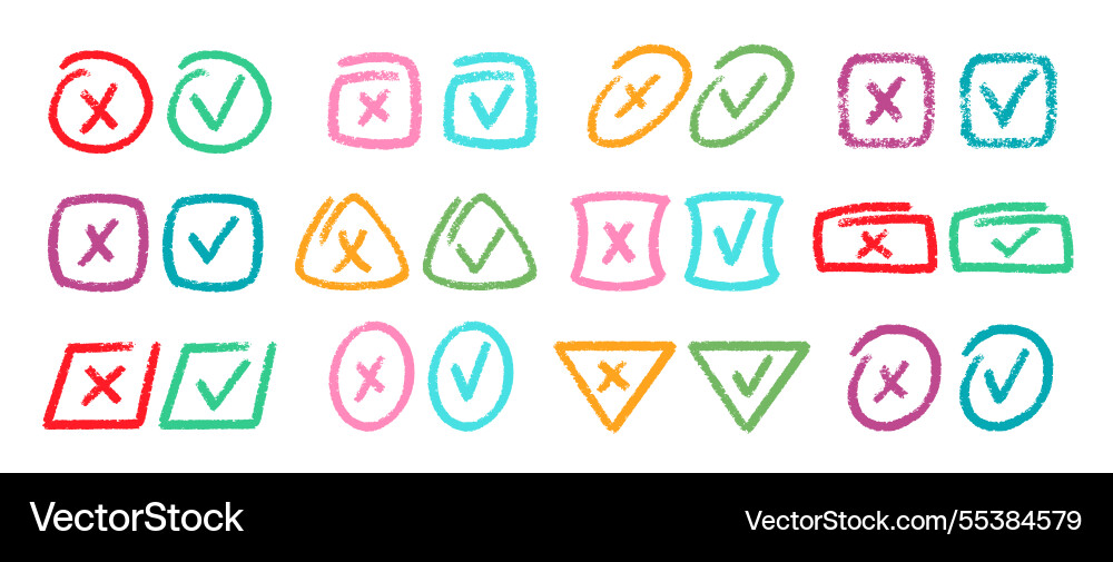 Crayon color check box set chalk scribble vector image