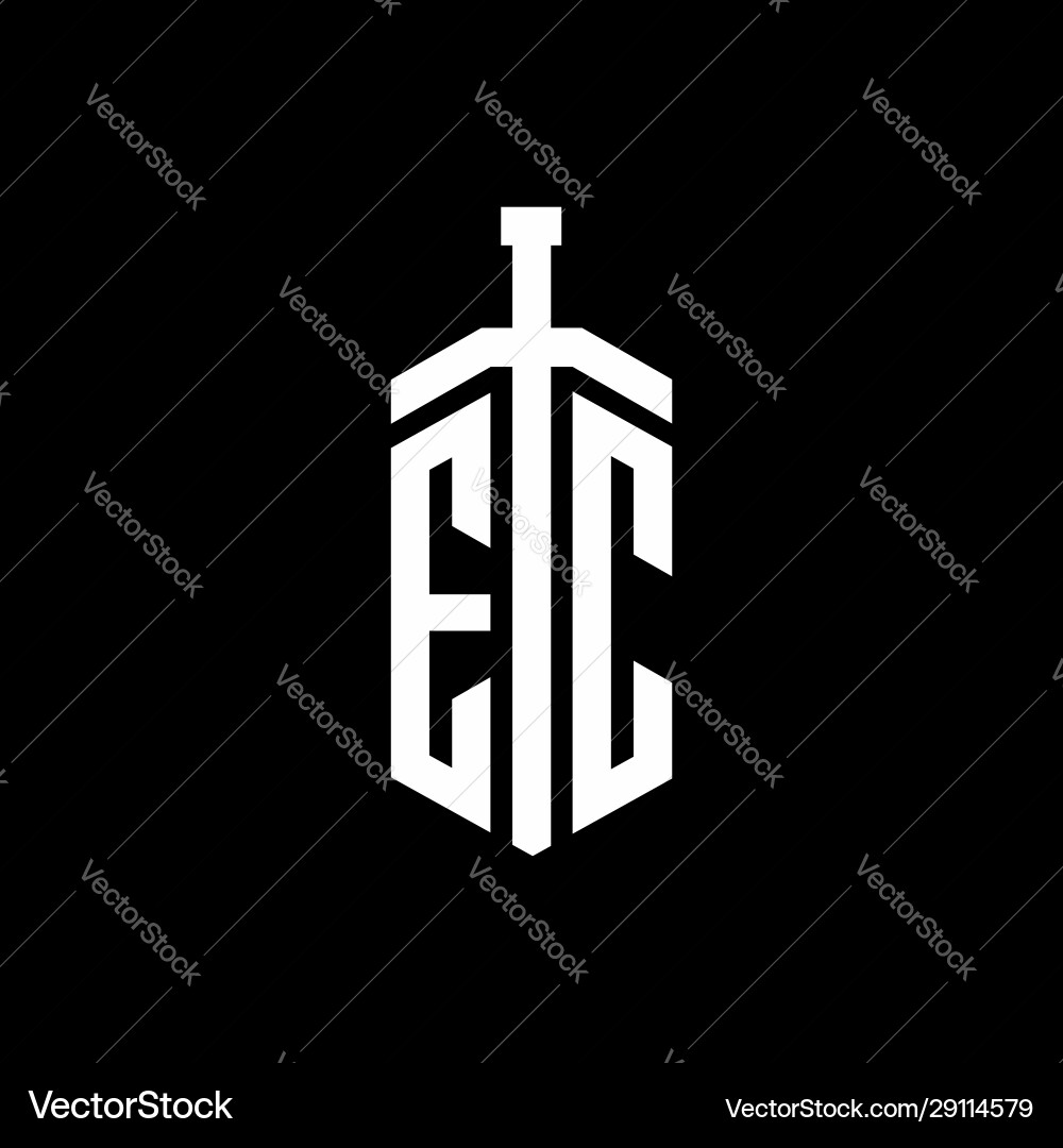 Ec logo monogram with sword element ribbon design Vector Image