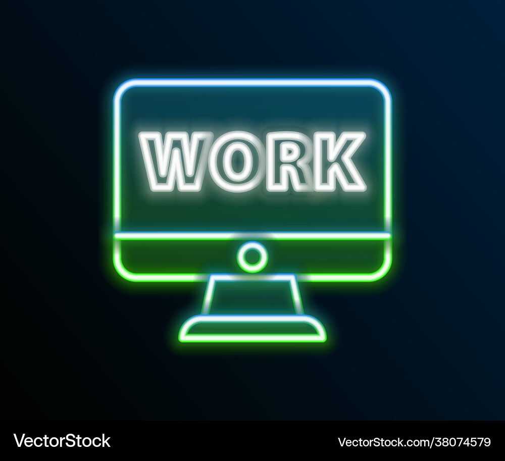 Glowing neon line computer monitor with text work Glowing neon line computer monitor with text work vector image