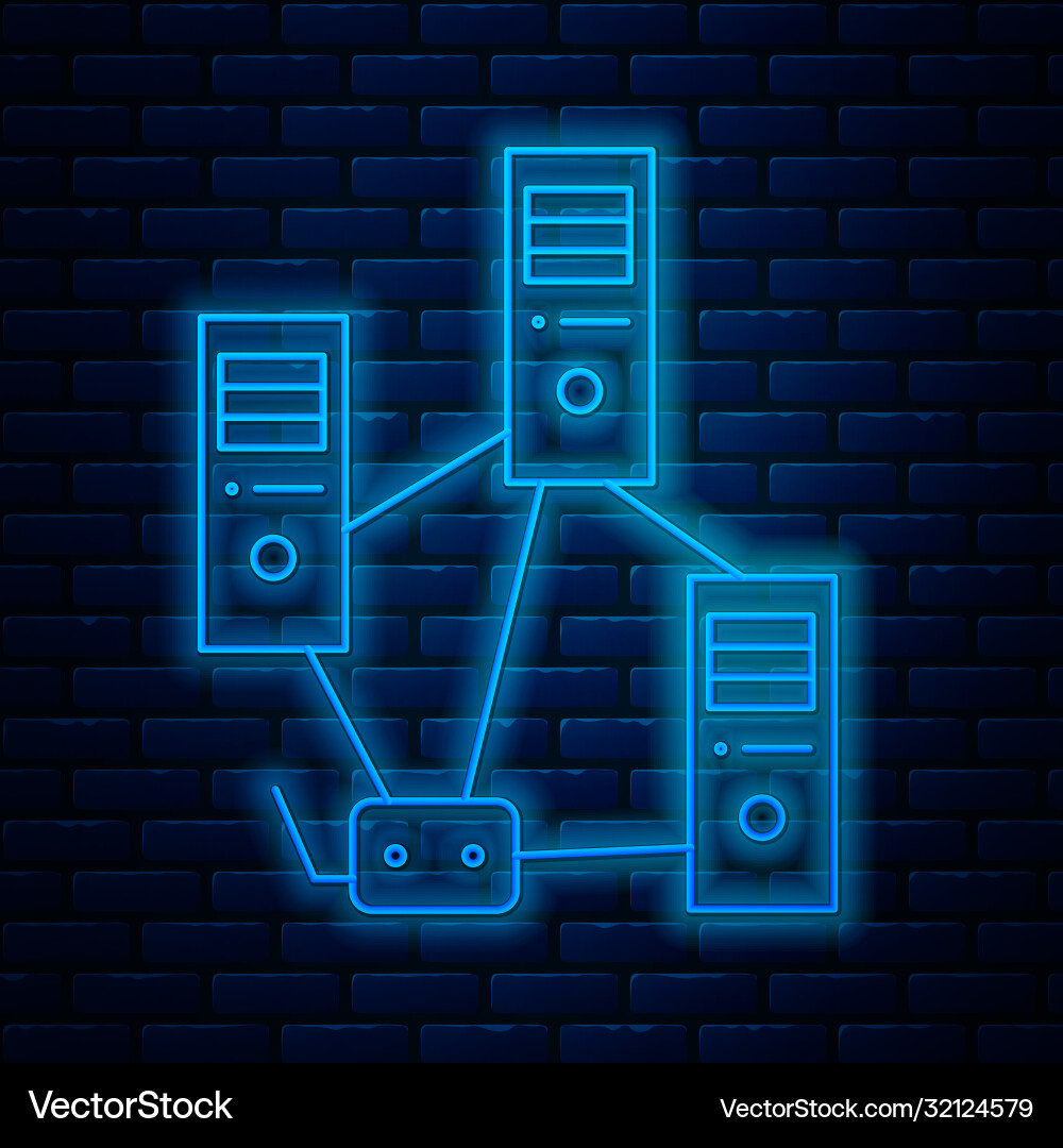 Glowing neon line computer network icon isolated Glowing neon line computer network icon isolated vector image