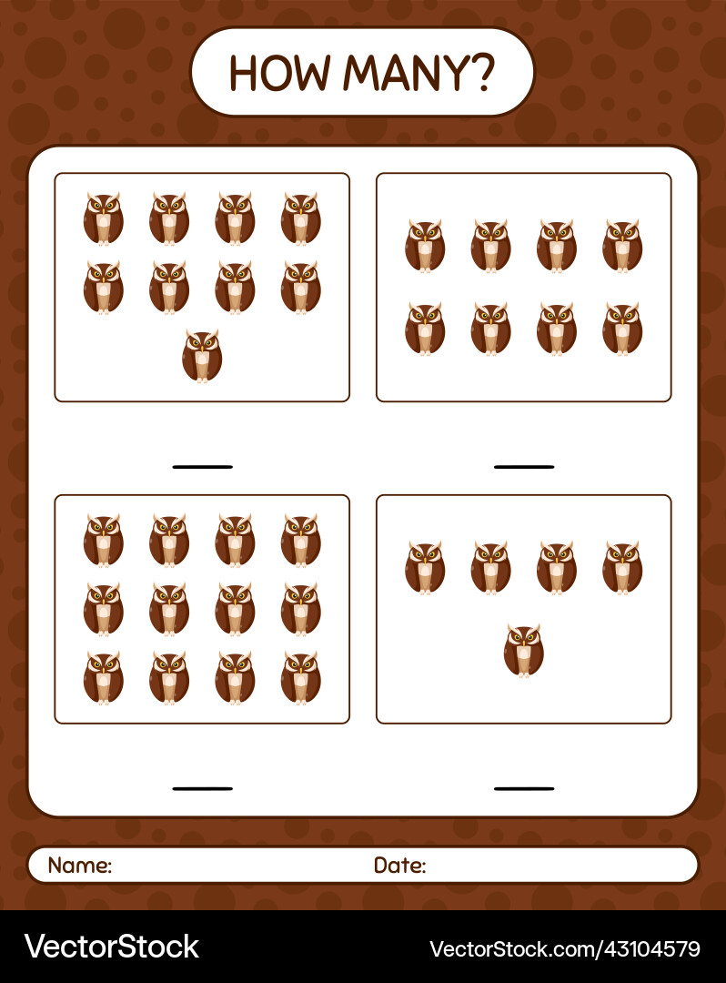 How many counting game with owl worksheet How many counting game with owl worksheet vector image