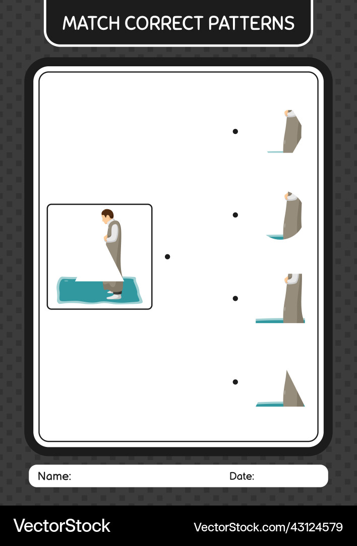 Match pattern game with praying worksheet Match pattern game with praying worksheet Vector Image