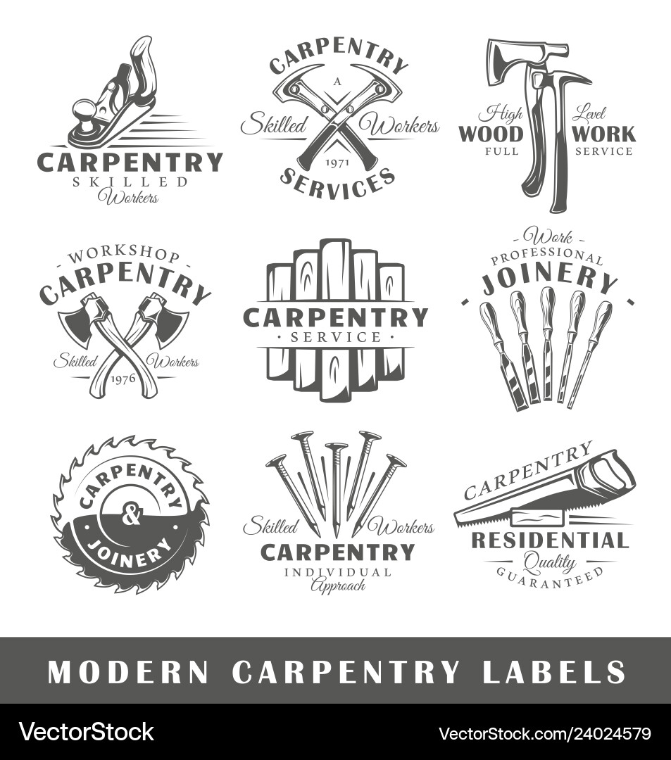 Modern Woodworking & Carpentry Labels vector image