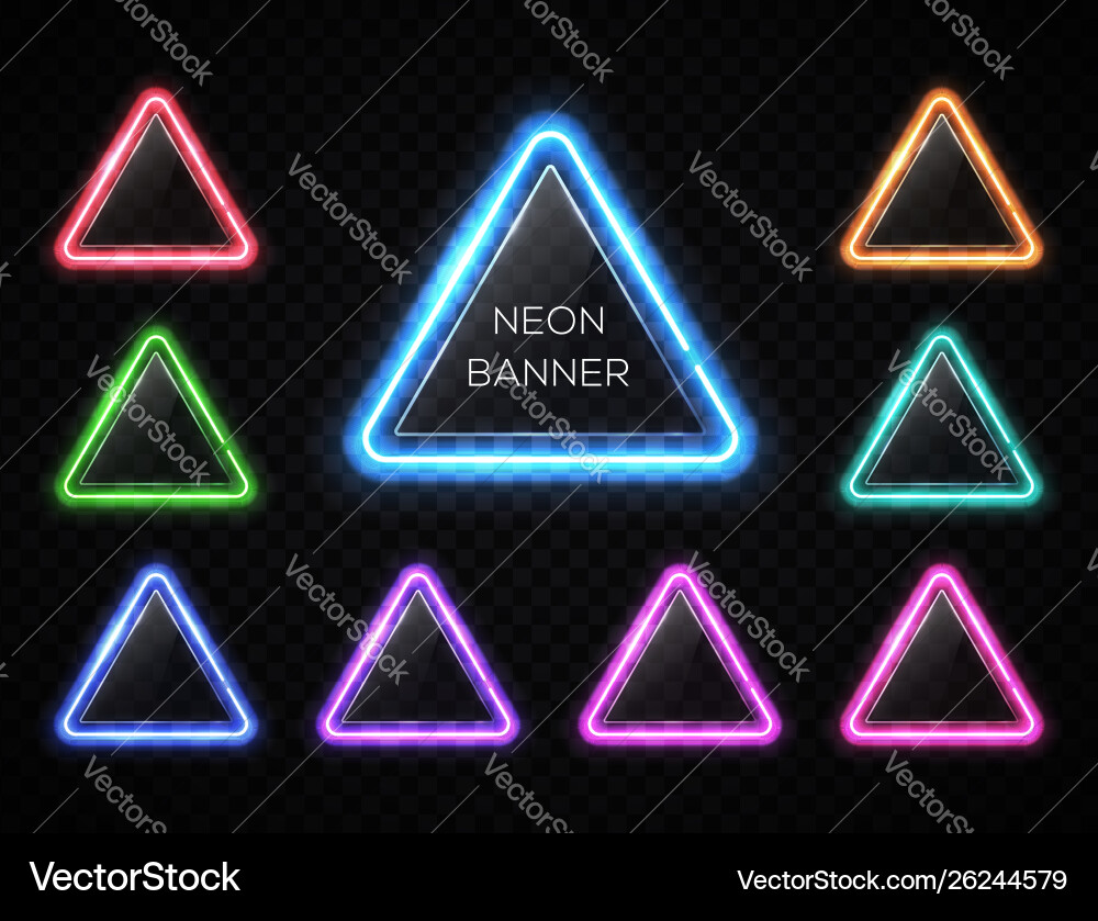 Neon abstract triangle set glowing led lamp frame Neon abstract triangle set glowing led lamp frame vector image