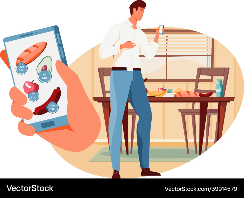 Nutritions calculating app composition Nutritions calculating app composition vector image