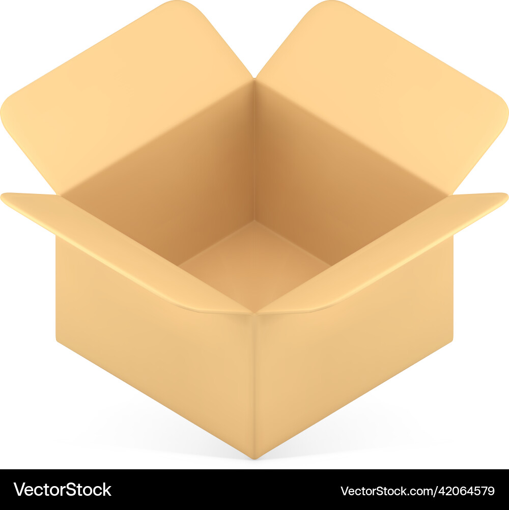 Open empty diagonally placed cardboard box putting Vector Image