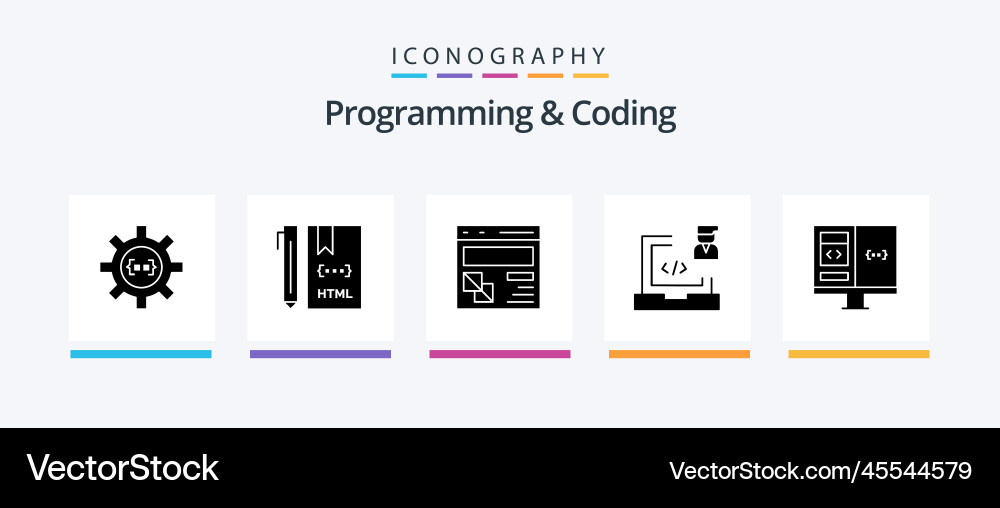 Programming and coding glyph 5 icon pack vector image