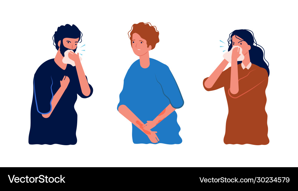 Seasonal allergy allergic people scratching skin Seasonal allergy allergic people scratching skin vector image