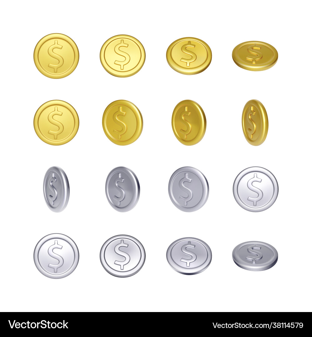 Set gold and silver coin with dollar symbol Set gold and silver coin with dollar symbol vector image