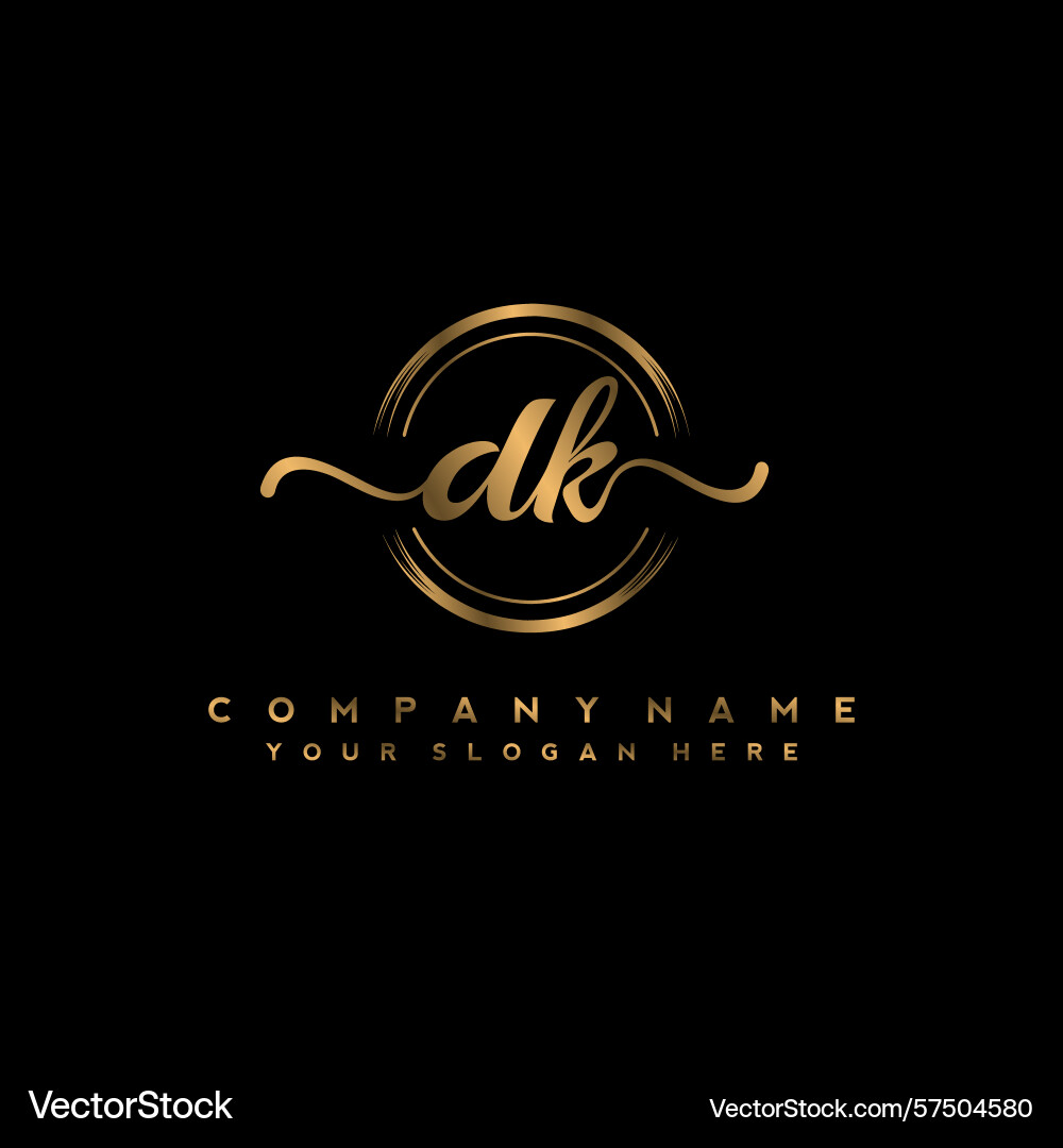 Dk initial handwriting logo with circular wave Vector Image