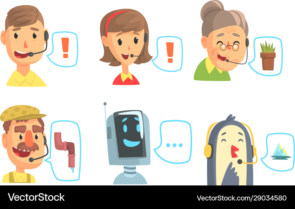 Funny customers support phone operators set call Funny customers support phone operators set call vector image