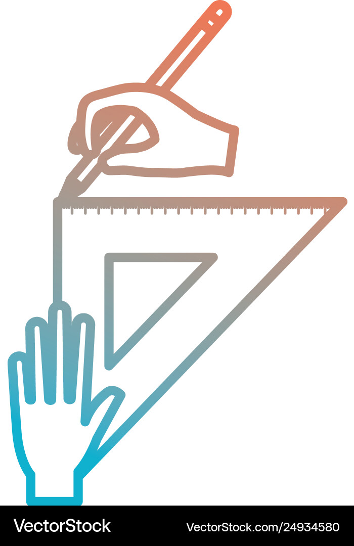 Hands drawing with triangular geometric rule Hands drawing with triangular geometric rule vector image