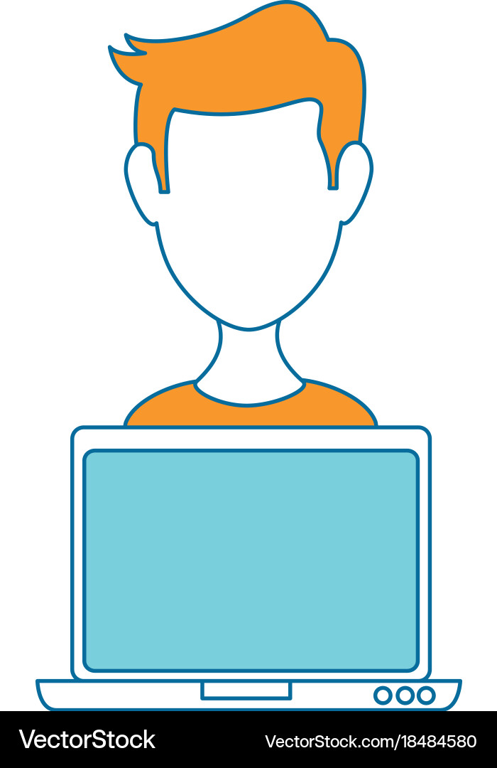 Laptop computer with user vector image