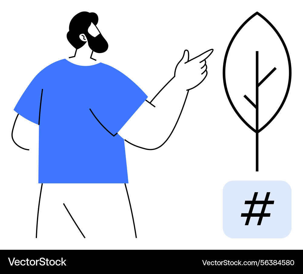Man pointing at a stylized tree with metadata Man pointing at a stylized tree with metadata vector image