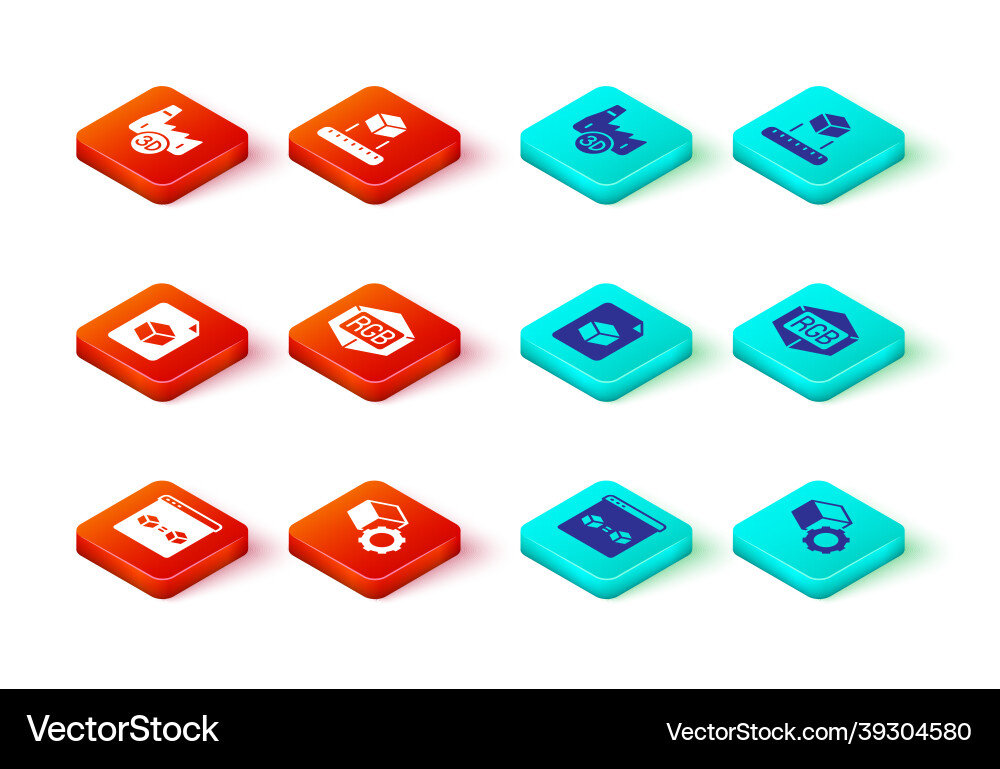 Set 3d printer perfect copy isometric cube file Set 3d printer perfect copy isometric cube file vector image