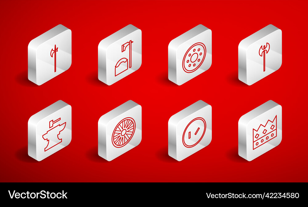 Set line king crown executioner axe tree block vector image