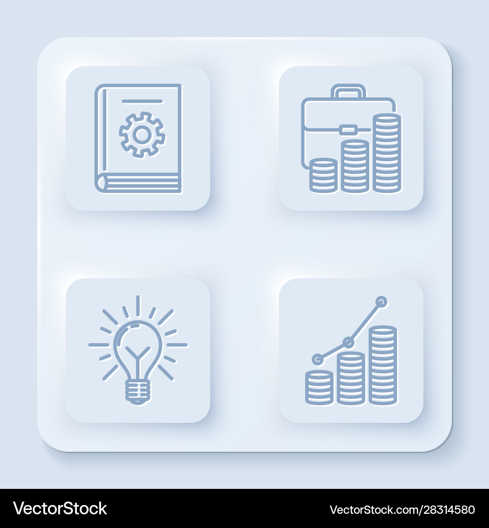 Set line user manual briefcase and coin light Set line user manual briefcase and coin light vector image