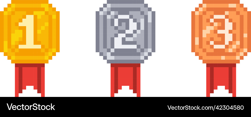Set of medals with numbers in pixel art style Set of medals with numbers in pixel art style vector image
