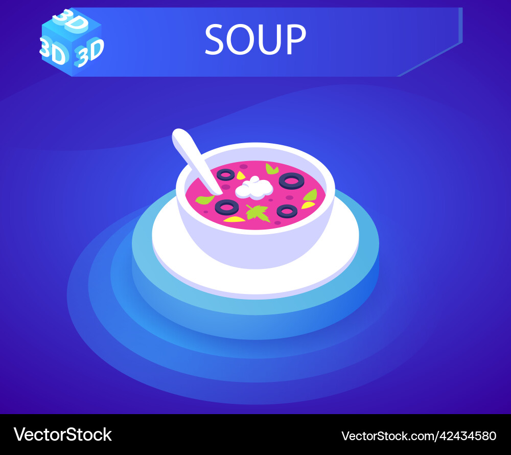 Soup isometric design icon web 3d colorful Soup isometric design icon web 3d colorful vector image