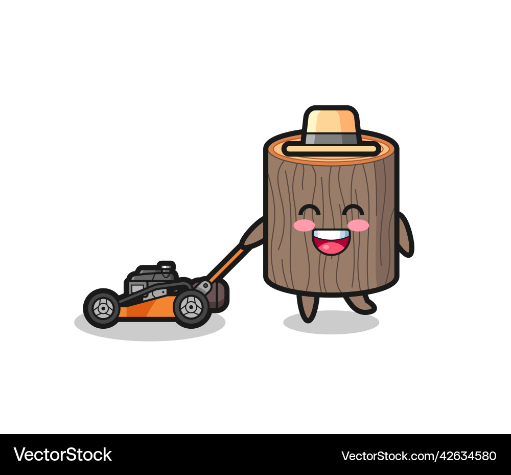 Tree stump character using lawn mower vector image