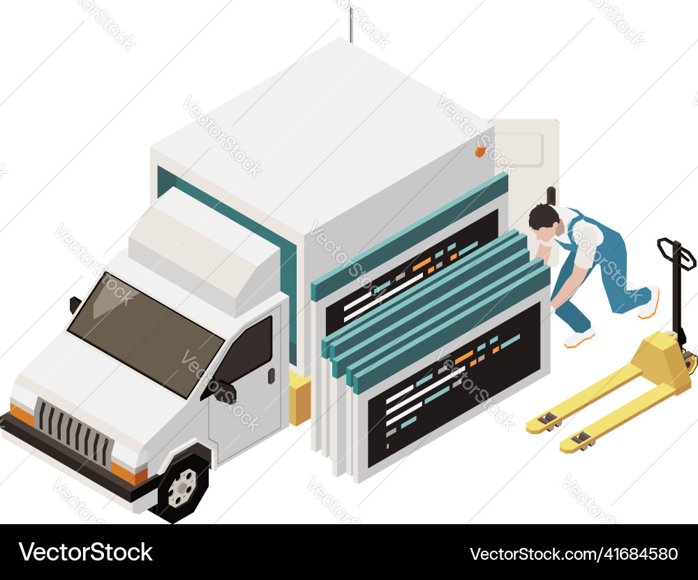 Unloading truck programming composition Unloading truck programming composition vector image