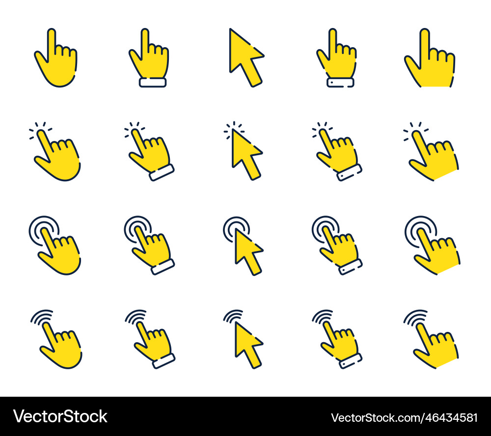 Click pointer line icons mouse cursor hand Click pointer line icons mouse cursor hand vector image